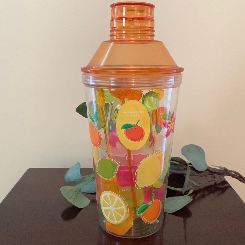 📌 Rare Starbucks Tazo Iced Fruit Tea Shaker Kit w/ Ice Cubes & Stir Sticks